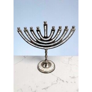 Copa Judaica Mother of Pearl Menorah - Silver Modern Hanukkah Menorah